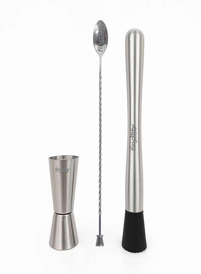 finality Mojito Muddler Bar Tool Set, 3 PCS Cocktail Set Mixing Tools Stainless Steel Cocktail Muddler with Cocktail Spoon Long Handle and Jigger for Mojitos Fruit Drinks (Stirrer Spoon Set) - Image 1